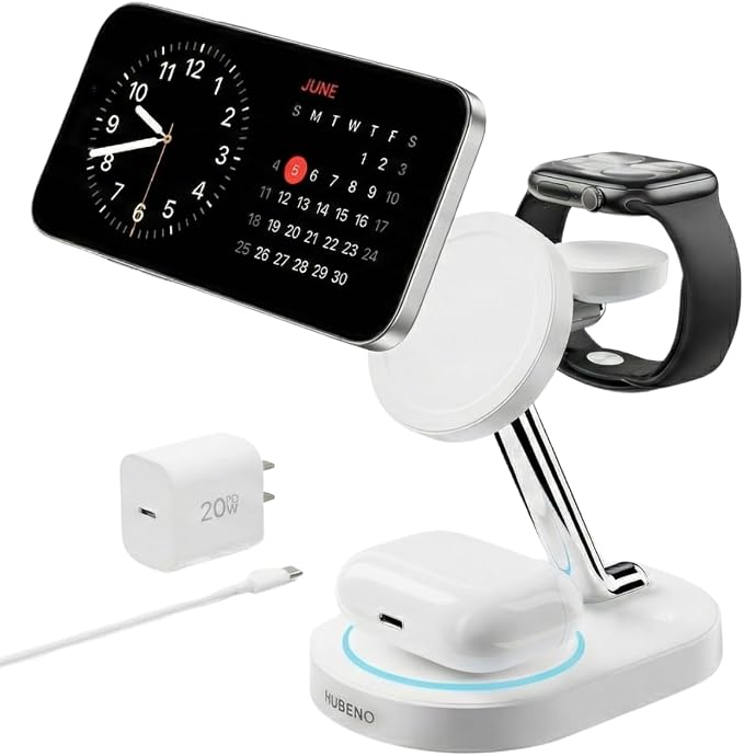 Fast Charging Station for iPhone 16/16 Pro/16 Pro Max, Wireless Charger Station for MagSafe iPhones, 3 in 1 Magnetic Charger Stand for iPhone 16/15/14/13/12 Series, Apple Watch & AirPods.(White)