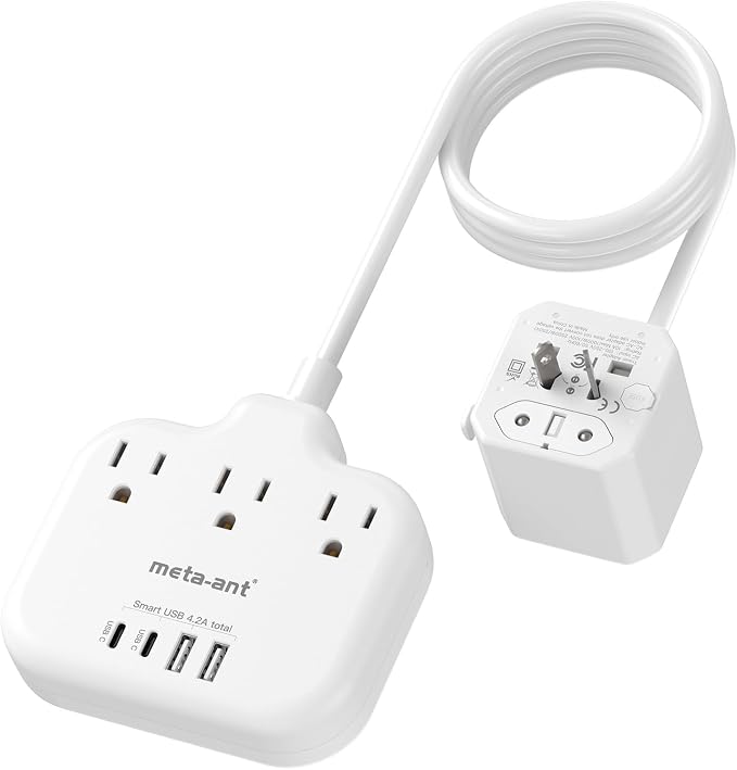 European Travel Plug Adapter - Multi Country Outlet Adapter with 3 AC Outlets & 4 USB(2USB-C)4.2A, 5ft Universal Power Cord, Worldwide Outlet Charger for Europe EU Germany France, Type A/C/G/I, Travel