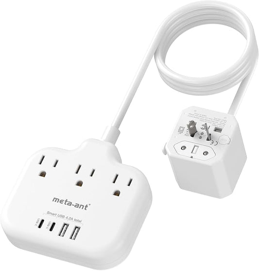 European Travel Plug Adapter - Multi Country Outlet Adapter with 3 AC Outlets & 4 USB(2USB-C)4.2A, 5ft Universal Power Cord, Worldwide Outlet Charger for Europe EU Germany France, Type A/C/G/I, Travel