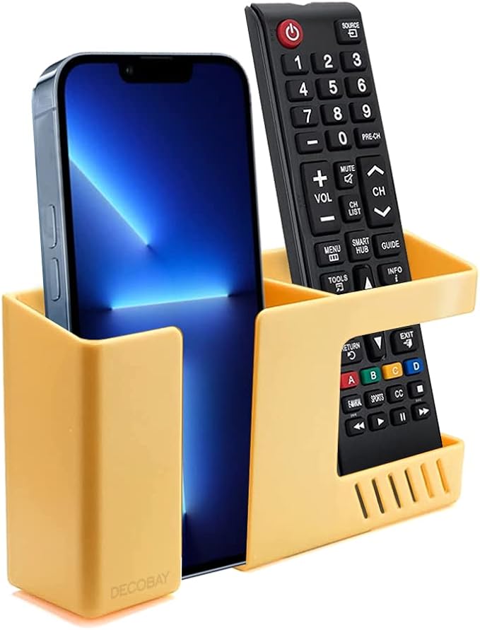 D3 Wall Mount Phone Holder, Punch-Free Wall-Mounted Mobile Phones Charging to Stand, Sticky Remote Control Storage Box Bedside Lazy Mobile Phone Rack, Multipurpose Storage Box (Yellow)