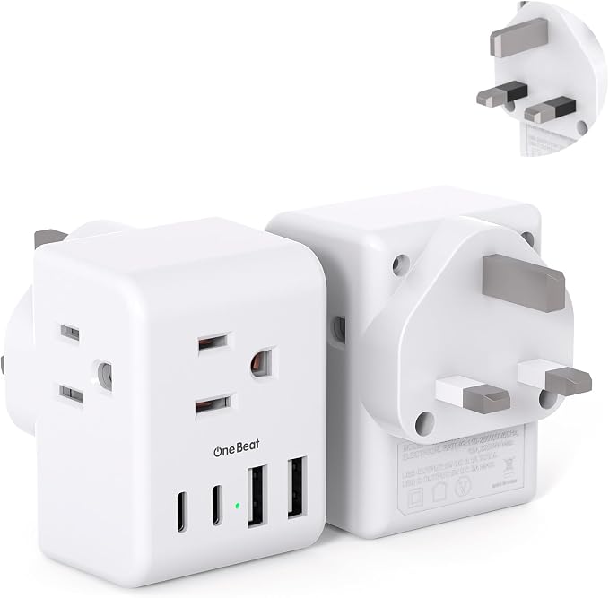 2 Pack US to UK Ireland Travel Plug Adapter, Type G Power Plug Adapter | 3 Outlets 4 USB Ports(2 USB C), European Travel Plug Adapter for USA to England London Scotland British Qatar Irish Hongkong