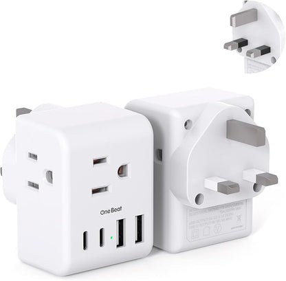 2 Pack US to UK Ireland Travel Plug Adapter, Type G Power Plug Adapter | 3 Outlets 4 USB Ports(2 USB C), European Travel Plug Adapter for USA to England London Scotland British Qatar Irish Hongkong