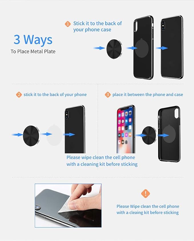 Adhesive Metal Plate Mounting Kits, Universal Discs Magnet Patch Compatible with Air Vent Magnetic Car/Vehicle Mount Holder
