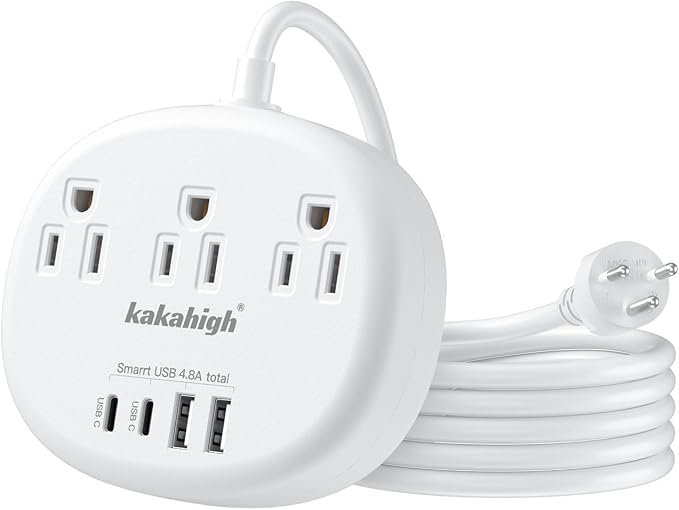 Thailand Power Adapter, Thailand Extension Cord 4FT | Thailand Plug Adapter with 3 American Outlets 4 USB Ports (2 USB-C) Total 24W, Type O Plug Adapter for USA to Thailand