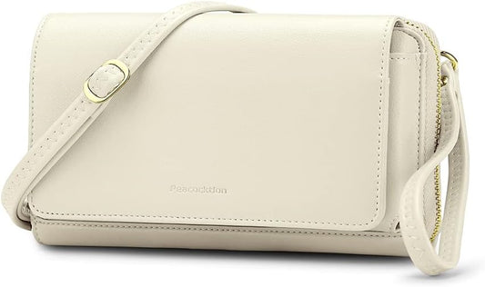 Peacocktion Crossbody Bags for Women RFID Wristlet Wallets Travel Vegan Leather Small Clutch Purses with Phone Pocket Zipper