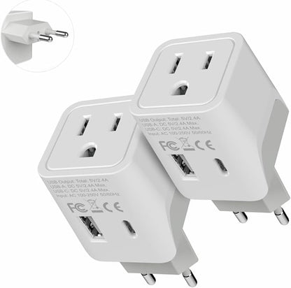 Ceptics European, Egypt Travel Adapter Plug with Dual USB - Type C - Europe - Usa Input - Light Weight - Perfect for Cell Phones, Chargers, Cameras and More - 2 Pack