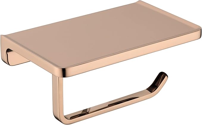 TRUSTMI Toilet Paper Holder with Phone Shelf, Bathroom Accessories Tissue Roll Dispenser Storage Wall Mounted, Plated Rose Gold