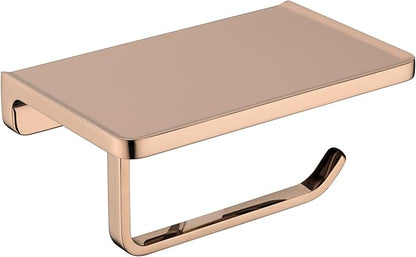 TRUSTMI Toilet Paper Holder with Phone Shelf, Bathroom Accessories Tissue Roll Dispenser Storage Wall Mounted, Plated Rose Gold
