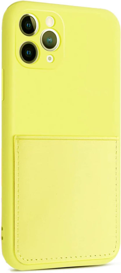 Ultra Slim Liquid Silicon Gel Case Compatible for iPhone 11 Pro 5.8 inch 2019 with Card Holder Sleeves Slot Anti-Scratch Shockproof Wallet Cover with Screen Protecto(Yellow)
