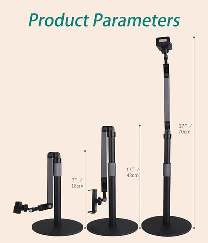 Heavy Duty Overhead Phone Stand for Desk Video Recording for iPhone Holder, with Extension Arm, 360° Swivel, for Filming, Meeting, Cooking, Painting and Crafting