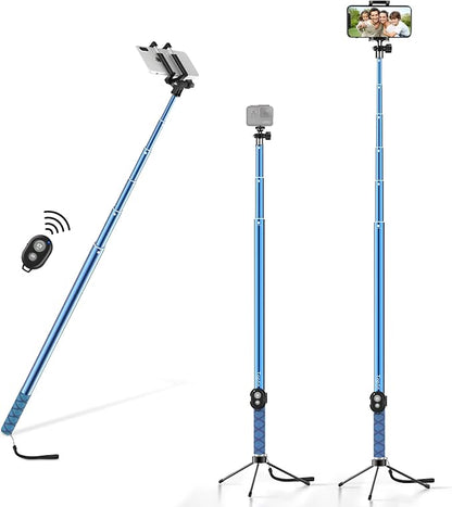 118'' 9.8ft Long Selfie Stick for iPhone, Android, Extended Super Long Pole, Selfie Stick Tripod with Remote, for Selfies/Video Recording, Includes Phone Tripod, Bluetooth Wireless Remote (20 to 118")