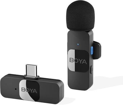 BOYA Wireless Lavalier Microphone for Android USB C Smartphone Tablet External Noise Canceling Mini Lapel Type C Microphone for iPhone 15 Clip-On Mic for Video Recording Podcast YouTube Live Streaming