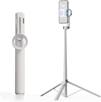TODI 65" Magnetic Tripod for iPhone with Remote, Selfie Stick for iPhone Magsafe, Cell Phone Tripod Stand for Recording, Travel Tripod Compatible with 16/15/14/13/12 Series (White Sliver)