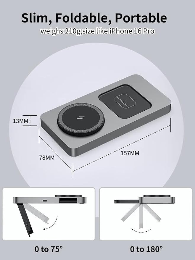 3 in 1 Wireless Charging Station for iPhone 17 16 15 14 13 12, Apple Watch 10 9 8 7 6 5 4 3 2 SE Ultra, AirPods 4 3 2 Pro, 15W Fast Charger Stand (Gray)