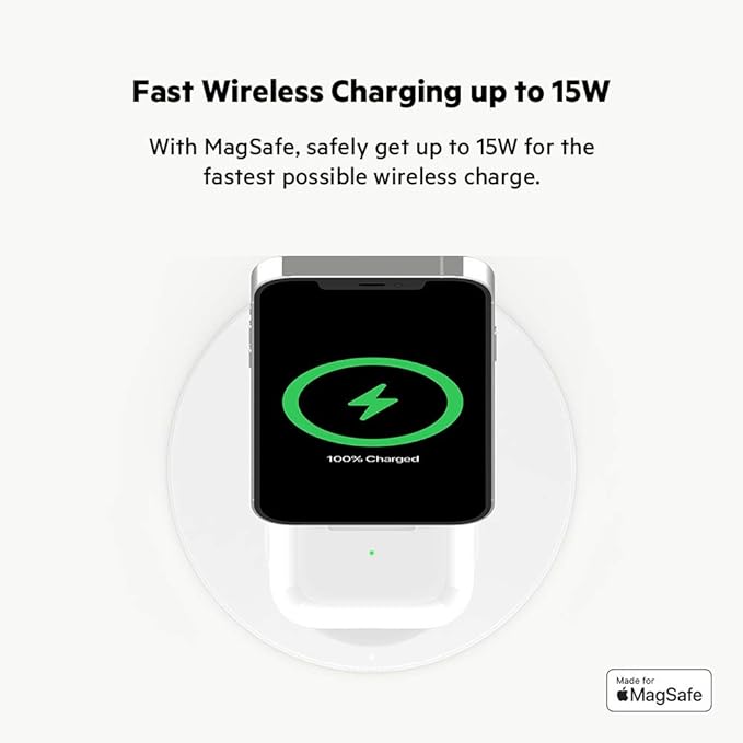 Belkin MagSafe 2-in-1 Wireless Charging Stand for Apple iPhone 16, iPhone 15, iPhone 14, & iPhone 13 Series & AirPods - MagSafe Fast Charging Station for Multiple Devices - White