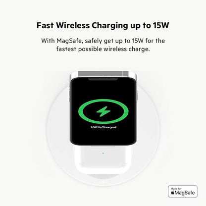 Belkin MagSafe 2-in-1 Wireless Charging Stand for Apple iPhone 16, iPhone 15, iPhone 14, & iPhone 13 Series & AirPods - MagSafe Fast Charging Station for Multiple Devices - White