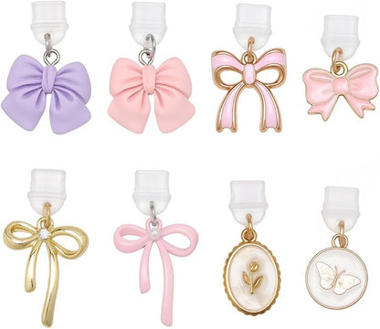 8Pcs Dust Plug Charm Type C Pink Bow Butterfly Compatible with Kindle E-Reader Phone Charging Ports Gift for Book Lover Readers Men Women Teachers Students
