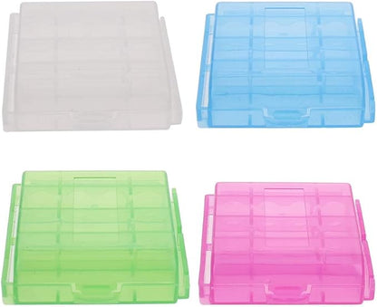 Heyiarbeit 4 x AA Battery Storage Case Holder Organizer Box Transparent Purple Blue Green 4Pcs