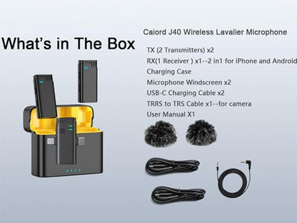 2 in 1 Professional Wireless Lavalier Microphone for Android, iPhone iPad with Charging Case Noise Cancellation Plug-Play Clip on Lapel Mic for YouTube, Recording, Vlog, Facebook Live Streaming