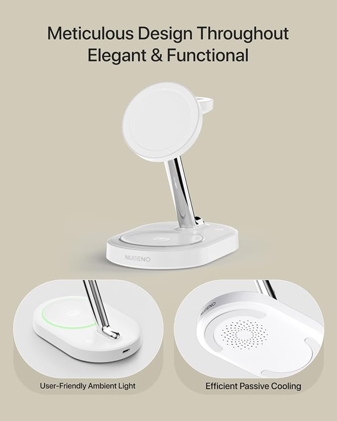 Fast Charging Station for iPhone 16/16 Pro/16 Pro Max, Wireless Charger Station for MagSafe iPhones, 3 in 1 Magnetic Charger Stand for iPhone 16/15/14/13/12 Series, Apple Watch & AirPods.(White)