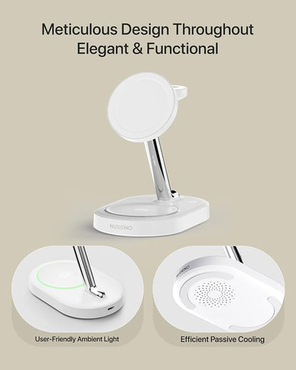 Fast Charging Station for iPhone 16/16 Pro/16 Pro Max, Wireless Charger Station for MagSafe iPhones, 3 in 1 Magnetic Charger Stand for iPhone 16/15/14/13/12 Series, Apple Watch & AirPods.(White)