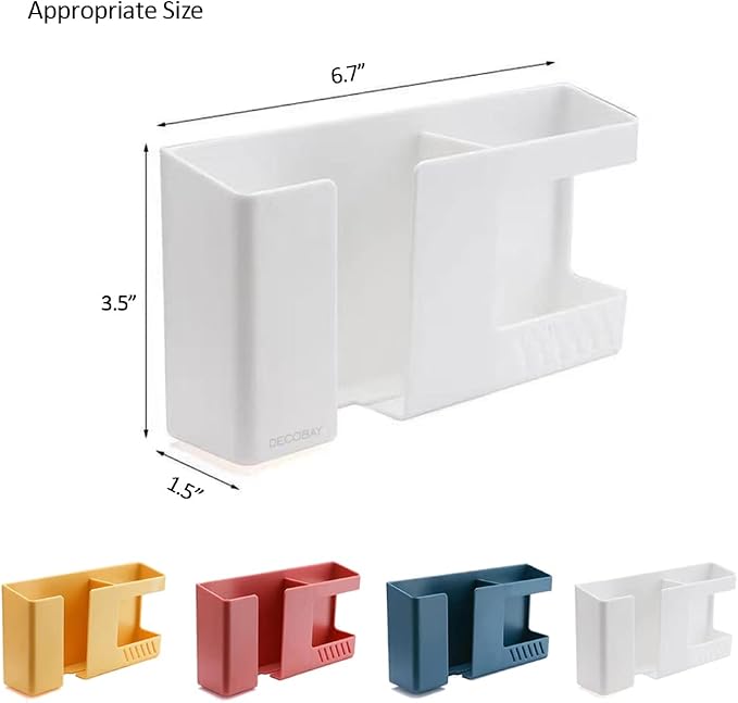 Strong Adhesive Wall Mount Phone Holder D3 Punch-Free Bedside Phone Shelf with Charging Port, Sticky Remote Control Storage Box, Bathroom & Kitchen Wall Organizer (White)