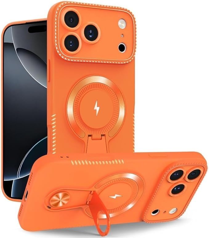 Magnetic for iPhone 17Pro Max/17/17Pro/17Air, Kickstand Frosted Shockproof Case Supports Wireless Charging Ultra-Thin Cover (17Pro Max,Gray) (17 Pro,Orange)