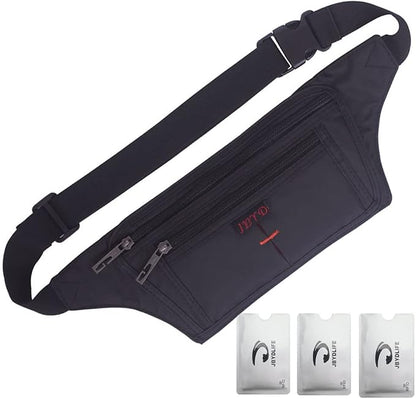 Naoki Outdoor Sports Running Jogging Cycling Hiking Camping Climbing Travel Ultra-thin Waterproof Polyester Waist Pack/Bag Runner Belt(Black)