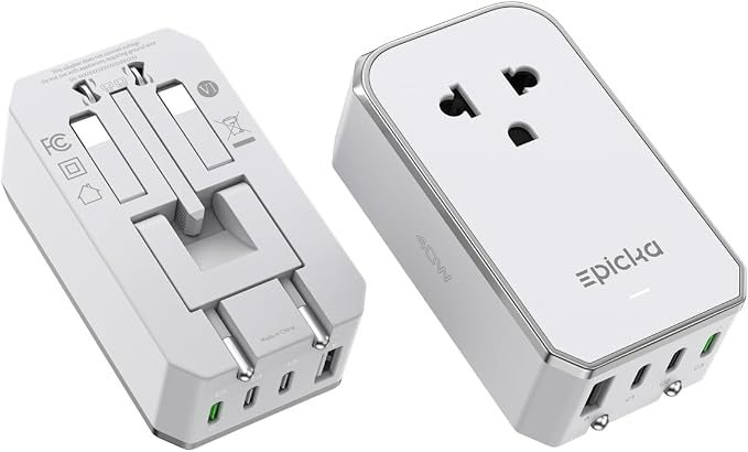 EPICKA Air 40W Universal Travel Adapter, PD Fast Charging International Power Adapter with 1 AC & 4 USB Ports, Worldwide Compact Travel Essentials for US/EU(White, 1-Pack, Not a Voltage Converter)
