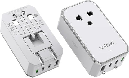 EPICKA Air 40W Universal Travel Adapter, PD Fast Charging International Power Adapter with 1 AC & 4 USB Ports, Worldwide Compact Travel Essentials for US/EU(White, 1-Pack, Not a Voltage Converter)