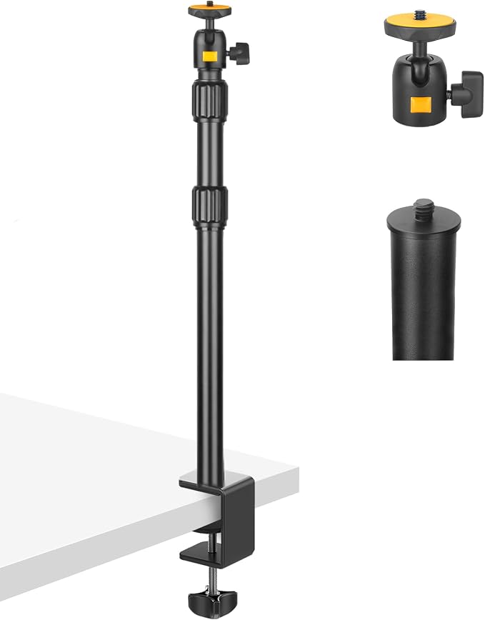 Camera Desk Mount Table Stand with Ball Head, Adjustable Light Stand with 1/4" Screw & C Clamp for DSLR Camera, Ring Light, Live Streaming, Photo Video Shooting