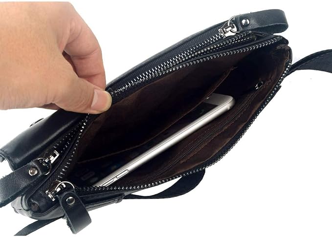 KPYWZER Vintage Leather Waist Bag Fanny Pack for Men Women Hip Bum Bag Belt Slim Cell Phone Purse Wallet Vintage Retro Crossbody Sling Pouch Black