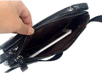 KPYWZER Vintage Leather Waist Bag Fanny Pack for Men Women Hip Bum Bag Belt Slim Cell Phone Purse Wallet Vintage Retro Crossbody Sling Pouch Black
