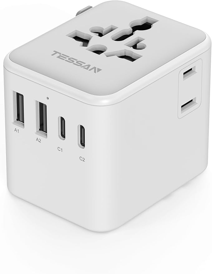 TESSAN Universal Travel Adapter, Power Adapter Worldwide | Extra 2 Prong AC Outlet, 4 USB Ports (2 USB C), US to Europe Italy UK Australia Ireland, Type C G A I