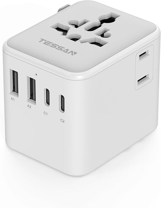 TESSAN Universal Travel Adapter, Power Adapter Worldwide | Extra 2 Prong AC Outlet, 4 USB Ports (2 USB C), US to Europe Italy UK Australia Ireland, Type C G A I