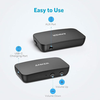 Anker Soundsync Bluetooth Receiver for Music Streaming with Bluetooth 5.0, Dual Device Connection, Handsfree Calls, 12-Hour Battery Life, for Car & Home Stereo - Signal Reception Only