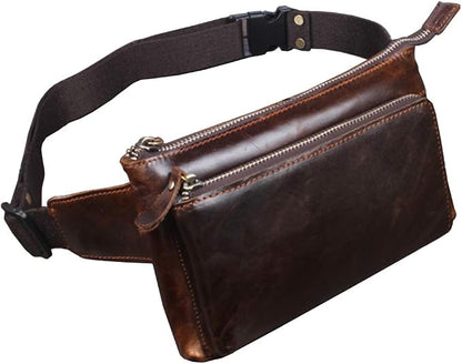 KPYWZER Vintage Leather Waist Bag Fanny Pack for Men Women Hip Bum Bag with Adjustable Strap for Outdoors Workout Traveling Casual Running Hiking Cycling Brown