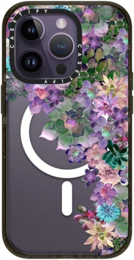 CASETiFY Impact iPhone 14 Pro Case [4X Military Grade Drop Tested / 8.2ft Drop Protection/Compatible with Magsafe] - My Succulent Garden by Monika Strigel - Glossy Black