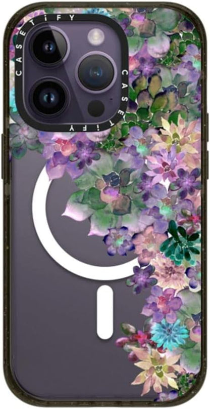 CASETiFY Impact iPhone 14 Pro Case [4X Military Grade Drop Tested / 8.2ft Drop Protection/Compatible with Magsafe] - My Succulent Garden by Monika Strigel - Glossy Black