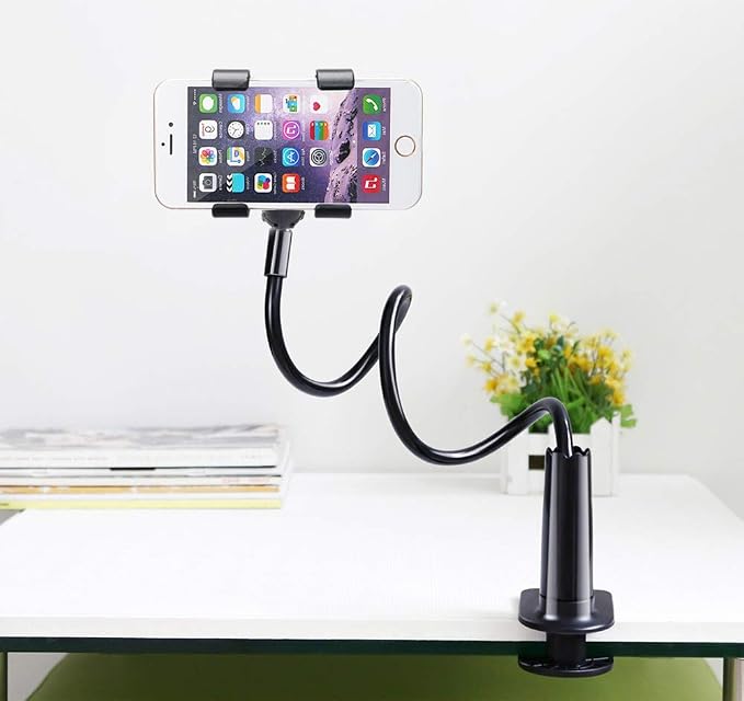 ZTON Universal Cell Phone Holder, Universal Mobile Phone Stand, Lazy Bracket, Flexible Long Arms Clip Mount for iPhone, LG, etc.in Office Bedroom Desktop.(Black)