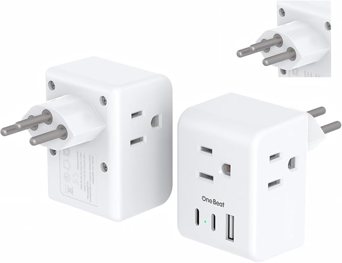 One Beat 2 Pack Switzerland Travel Plug Adapter, Type J Power Adaptor with 3 Outlets 3 USB Ports(2 USB-C), Swiss Outlet Adapter Travel Essentials for US to Switzerland, Rwanda, Liechtenstein