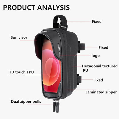 Waterproof Bike Frame Bag - MTB/Road Bike Top Tube Phone Holder for Phones Under 6.5", Universal Bicycle Phone Pouch with Rain Cover & Shockproof Design, Commuter Cycling Accessories
