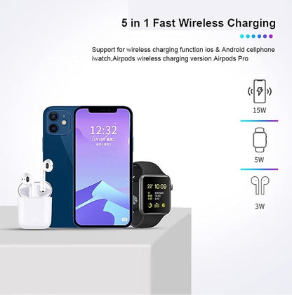 5 in 1 Magnetic Wireless Charging Stand, 15W Fast Mag-Safe Charging Station ，Design for iPhone 15/14/13/12 Series, iWatch 7/SE/6/5/4/3/2, Airpods 3/2/Pro