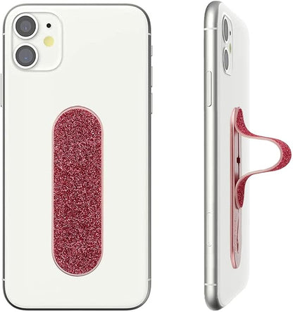 Momostick Flatstick, Cell Phone Finger Grip Strap Holder for Hand, Cell Phone Stand, New Slim Finger Loop Selfie Grip Compatible with Most Smartphones - Glitter Hot Pink