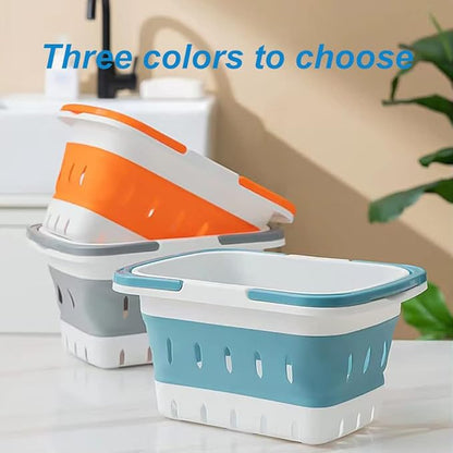 Plastic Caddy for Cleaning Supplies Products, Storage Collapsible Basket with Handles, Box Organizer Bin for Bathroom, Kitchen, College Dorm,Gym (Blue 1 pack)