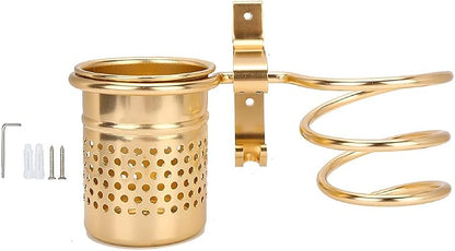 TOPINCN Hair Dryer Holder with Aluminum Storage Holder Wall Mount Hair Dryer Holder Wall Phone Holder with Fixing Screws for Hair Dryer, Hair Straightener(Gold)