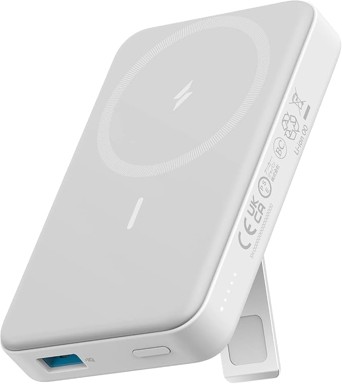 Anker 633 Magnetic Battery, 10,000mAh Wireless Portable Charger, 20W USB-C Power Bank with Stand, Magsafe-Compatible for iPhone 16/15/14 Series (White)