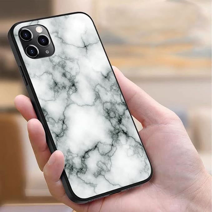 Cover for ZTE Blade A73 (6.52 inch) Case + Screen Protector，Tempered Glass 9H Hardness Protective Film and Soft Silicone Bumper Shell Black TPU Phone case -Marble
