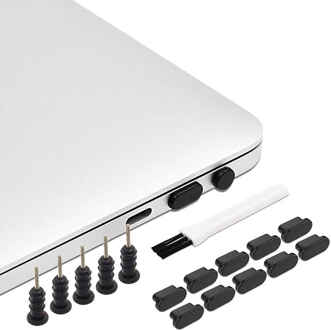 PortPlugs USB-C Dust Plug Set - Includes Carry Case & Cleaning Brush for Steam Deck Pro 14, 16, Air 13 & USB C Android Phone | Black (17 Piece)