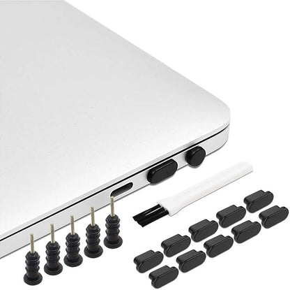 PortPlugs USB-C Dust Plug Set - Includes Carry Case & Cleaning Brush for Steam Deck Pro 14, 16, Air 13 & USB C Android Phone | Black (17 Piece)
